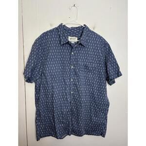 American Eagle Shirt Mens XXL Button Up Short Sleeve Printed Camp Shirt Blue